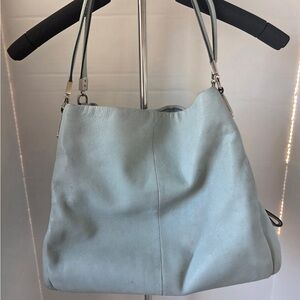 Coach Madison Phoebe Shoulder Bag Light Blue Pebble Leather